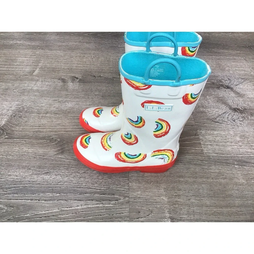 L.L. Bean Girls Youth Rainbow Non-Slip Rain Boots Size 13 Red White Multicolor